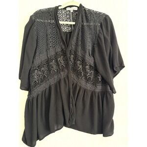 Absolutely Famous Black Lace‎ Crochet Kimono Cardigan Cover Up Women XL
